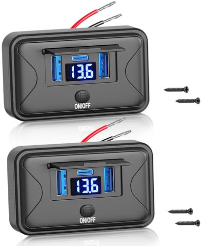 Lot de 2 Prise USB 12 V Montage Surface, Qidoe Double QC3.0 18 W et 36 W PD USB-C Multi Port Chargeur Rapide avec Voltmètre et Interrupteur à Bouton pour Camping-car,Voiture,Autobus,Camion,Moto