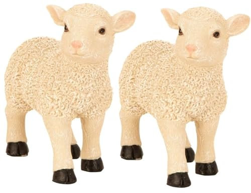 2 Stück Lamm Lammfiguren Lämmer 19cm Frühling Garten Dekoration Tierfigur Osterlamm Ostern Osterdeko