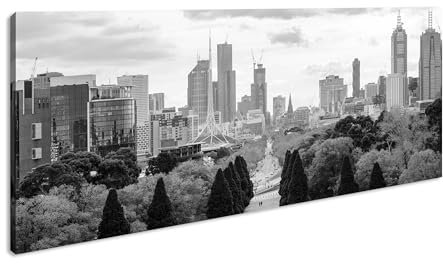 Stadt trifft Natur – urbaner Blick mit grüner Seele Panorama 120x60cm Effekt:Schwarz&Weiß XXL Kunstdruck Motiv auf Holzrahmen/Leinwandbild/Wandbild/Wohnzimmer Dekoration