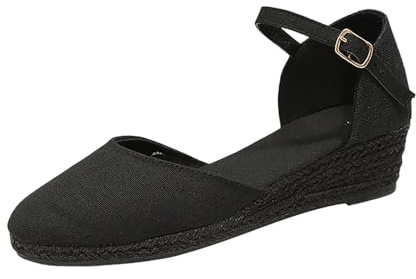 Espadrillas Donna Zeppa Scarpe Estive con Punta Morbido con Fibbie E Cinturini Espadrillas Chiuse Plateau Platform Sandalo Comode Basso con Plateau Sandali con Zeppa Estivi con Lacci