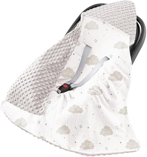 Susurration Einschlagdecke Babyschale Baby Decke 90x90 cm Kinderwagen und Kindersitze universal Baby Babydecke für Neugeborenen und Kleinkinder Einschlagsdecken Punkt Gurt(Wolken)