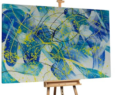 KunstLoft Ölgemälde 'Be Happy' 180x120cm | Original Handgemalte Gemälde | Abstrakt | Blau | Leinwand-Bild Ölgemälde einteilig groß | Modernes Kunst Ölbild