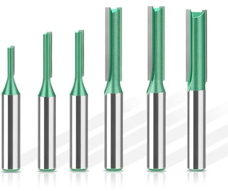 Hossom 6 Piezas Profesional Juego de Fresas para Madera, Juego de Brocas Rectas de Vástago de 8 mm, Broca Profesional de una Sola Flauta y Doble para Carpintería - 3mm, 4mm, 5mm, 6mm, 7mm, 8mm