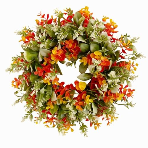 Kranz Deko, Künstliche Blumenkranz 45cm Hängend Wandkranz Pflanze Handgefertigt Türkranz Fensterkranz Frühling Sommer Ornamente (40 cm)