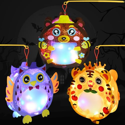 Laternen Bastelset für Kinder 3 Stück Tiger Eule Bär Lampion Basteln Kinder Set Kinderlaternen für Umzug Sankt Martin Halloween Laterne Laternenumzug Weihnachten