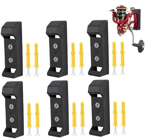 Porta mulinello da pesca, 6 pezzi, in nylon nero, pre-forato, per montaggio a parete, con viti di installazione per riporre ed esporre