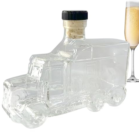 Half Truck Whiskey Bottle 375ml, Truck Shape Whiskey Decanter, Vintage Liquor Container with Stopper, Slip-Resistant, for Party Bar Wedding Kitchen