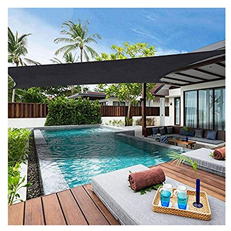Sonnensegel, wasserdicht, 2 m x rechteckig, 98 % UV-Schutz, für Garten, Strand, Terrasse, Pergola, inklusive Seil, Schwarz