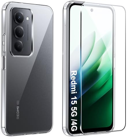 FDHYFGDY Hülle für Xiaomi Redmi 15 4G/5G Handyhülle + 1x Schutzfolie, Transparente Silikon Schutzhülle, Anti-Kratzer, Anti-Vergilbung und Stoßfest,Dünne, Weiche, Transparente TPU Case