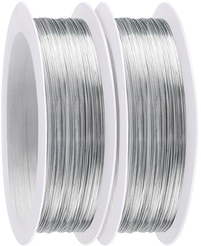Caianwin-0.3mm x 100m Basteldraht Dünn, 2 Rollen Silber Schmuckdraht | Blumendraht, Bindedraht, Draht zum Basteln für Schmuck Herstellung, Häkeln, DIY Handwerksarbeit, Blumensträuße & Binden