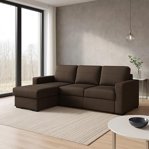 Agritrade AK Tokio D Corner Sofa Bed with Storage Modern Reversible Design Comfortable Living Room Furniture Brown