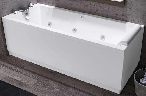 Novellini Calos 2.0 Vasca Bagno Hydro Plus Idro 6 Jet Disinfezione Airpool 12 Getti 170x75 cm Reversibile Rettangolare 2 Pannelli Acrilico Bianco Lucido Colonna Rubinetteria Cuscino Display