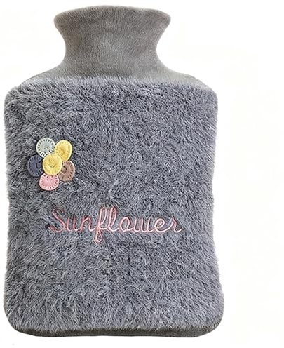 Wärmflasche mit Bezug, 1 l/2 l Wärmbeutel, Hand- und Fußwärmer zur Schmerzlinderung, for Nacken und Schultern, Fußwärmer, Menstruationsbeschwerden, Wärme- und Kältetherapie(Gray,2000ml)
