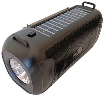 BIDELLU Enceinte Bluetooth Portable Solaire 5 en 1 Radio FM, Lecteur MP3, Lampe Torche LED Recharge USB & Solaire Petite Enceinte Camping Voyage Jardin (Noir)