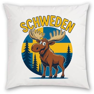 Druckerino Schweden Kissen mit Elch Motiv | Schönes Schweden Geschenk | Kissen 40x40 cm inkl. Füllung für Couch, Bett & Ferienhaus | Geschenkidee Geburtstag Weihnachten