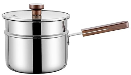 Small stainless steel saucepan/steamer, milk sauce pot with glass lid for ramen and milk, soup pot for steaming, compatible with induction and ceramic hobs(18cm)