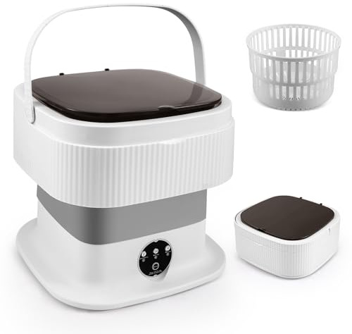 Portable Washing Machine,11L Mini Travel Washing Machine, Integrated Washing & Dehydration, 45db Low Noise, with 1 Spin Basket, 3 Clothes Hangers, Ideal for Lingeries, Briefs, Baby Clothes (Grey)