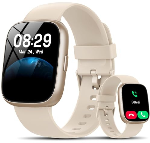Smartwatch Damen Herren, 1.83 HD Fitness Tracker mit Alexa/Telefonfunktion | 120+ Sportmodi Fitnessuhr mit Herzfrequenz/Schlafmonitor/Schrittzähler, IP68 Wasserdicht Sportuhr für Android iOS, Creme