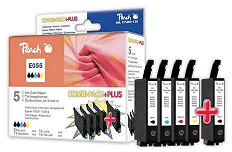 Peach E55 Spar Pack Plus Druckerpatronen (2xBK, C, M, Y) ersetzt Epson T0556, T0551, C13T05564010, C13T05514010 für z.B. Epson Stylus Photo R 240, Epson Stylus Photo R 245, Epson Stylus Photo RX 420