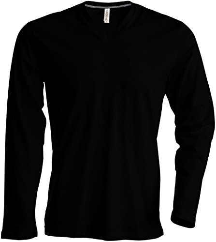 Kariban Mens Slim Fit Long Sleeve V Neck T Shirt (2XL) (Black)