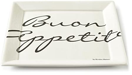 Riviera Maison teller Porzellan, Speiseteller, Essteller eckig, geschirr - Buon Appetito Square Plate - Wollweiß (LxBxH) 26x26x2