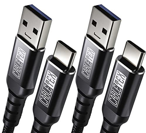 USB C cable set (2 pack) USB 3.0 type A 1m power and data cord nylon braid for USB 3.1 laptops and smartphones Nexus 5X, 6P, OnePlus 2, OP 3, HTC 10, MacBook Pro - BLACK/BLACK