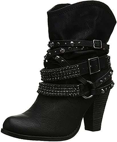 Minetom Donna Inverno Stivali Scarponi da Neve Moda Sexy Casual Elegante Rivetto Scarpe con Tacco Alti Tacchi Alti Boots Stivaletti Nero EU 36