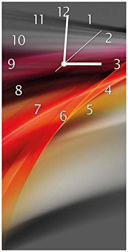 Wallario Design-Wanduhr Schwarz rot pink - Abstraktes Design aus Glas, Motiv-Uhr Größe 30 x 60 cm, weiße Zeiger