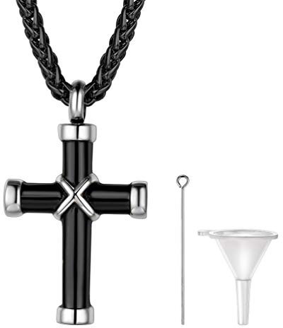 PROSTEEL Kreuz Form Urne Kette schwarz Edelstahl Herren Andenken Asche Anhänger Halskette 55cm Weizenkette trendig Memorial Kremation Modeschmuck Accessoire