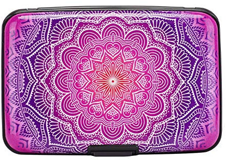 ELFISH Mini-Kreditkartenetui aus RFID-Aluminium, Visitenkartenetui, Metall-Ausweishülle für Männer und Frauen (rosa Blume)