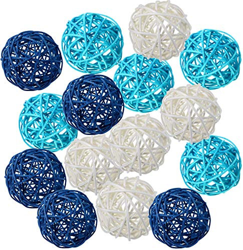 zorpia 15 palline in vimini da 5 cm, per riempire vasi, decorazioni per la casa, albero di Natale, giardino, matrimoni, feste, tavolini, fai da te (blu, azzurro, bianco)
