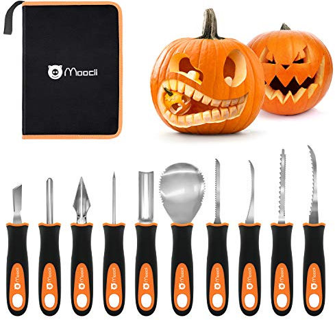 Moocii kürbis schnitzwerkzeug für Halloween DIY Dekoration kürbis schnitzset 10 Stück Kürbis Werkzeug Doppelseitiges Bildhauerwerkzeug aus Edelstahl schnitzset mit Etui