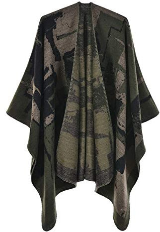 YianBestja Damen Vorne Offen Poncho Schal Wrap Farbblock Damen Cape Cardigans Pullover Umhängetuch Strickjacke (B42-5)