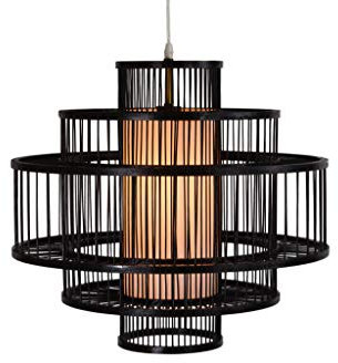 Fine Asianliving Lampada a Sospensione in Bambù Fatta a Mano - Leonard L50xP50xA50cm lampada a sospensione in bambù Paralume in Vimini Intrecciata Rattan Stile Lampadario E27 Lampada