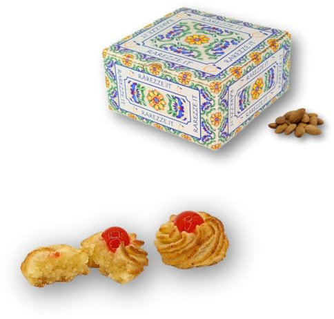 RAREZZE - Pâtisseries de pâte d'amande sicilienne frisé dans un jolie boîte à biscuits décorée (gr.400). RAREZZE: petit gâteaux sicilien, cannoli, cassate, pâtisserie artisanale