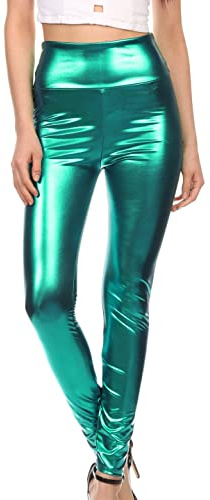 Sakkas 2616 Leggings elasticizzati a vita alta metallizzati liquidi lucidi - Verde - 3X