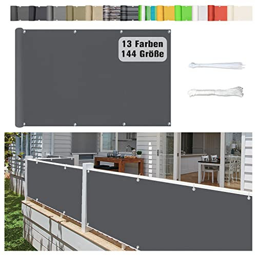 Stootrel Balkonschutz Balkonabdeckung, 80 X 800CM Blickdichte Balkonumspannungen Balkonabdeckung Wind&UV Schutz Wasserdicht Balkonumrandung mit Ösen und Kordel, grau