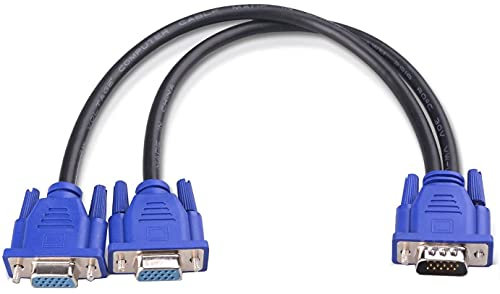 TB® VGA Splitter Cable Converter Adapter Dual VGA Monitor Y Cable 1 Male to 2 Female Adapter Converter Video Cable for Screen Duplication Dual Screen (0.3 Meters)