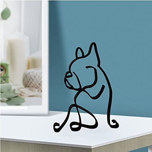 Minimalistische Kunst-Wandskulptur aus Metall, abstrakter Metalldraht, geometrische Hundelinie Zeichnung Kunst Statue