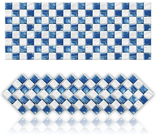 20 Piezas Adhesivos de Mosaico para Suelos y Paredes Impermeable Adhesivo de Baño y Cocina DIY para Cocina Baño Decoración del Hogar (15x15cm,Azúl)