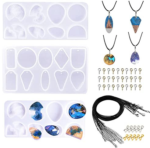 Cayway 3 Stück Resin Form Epoxidharz Formen Silikon Halskette Silikonformen Epoxidharz Anhänger wit Seil Schrauben und Schnalle für Schmuckherstellung