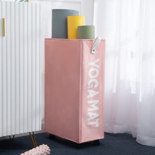 Twira Yogamatten-Aufbewahrungsregale, Heim-Fitness-Aufbewahrungsregal für Schaumstoffrolle, Yoga-Gurt und Widerstandsbänder, Workout-Ausrüstung, Eck-Yoga-Mattenhalter mit Rädern (Rosa)