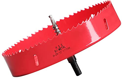 Scie Cloche Bi-métal 175 mm, M42 HSS Bimétallique Scie Trèpan avec Foret de Centrage pour Robuste Perceuse à Percer pour Fer, Aluminium, Bois, Cloison Sèche, Tuyau, Panneau de Fibres de Bois/Rouge