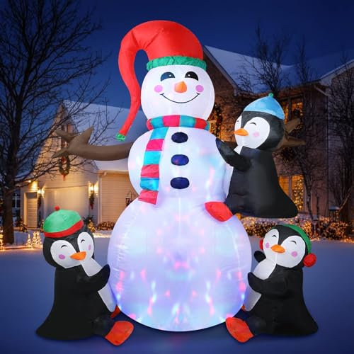 zootop 6FT aufblasbare Weihnachtsdekoration für den Außenbereich, aufblasbare Schneemann, mit rotierenden LED-Lichtern, für Gartendekoration für Weihnachten