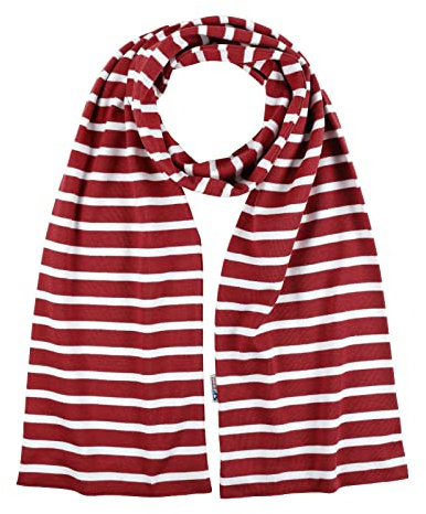 modAS Unisex Bretonischer Schal mit Streifen und uni verschieden Farben - Herrenschal Damenschal Kinderschal 13x120 cm in Rot-Melange-Weiß