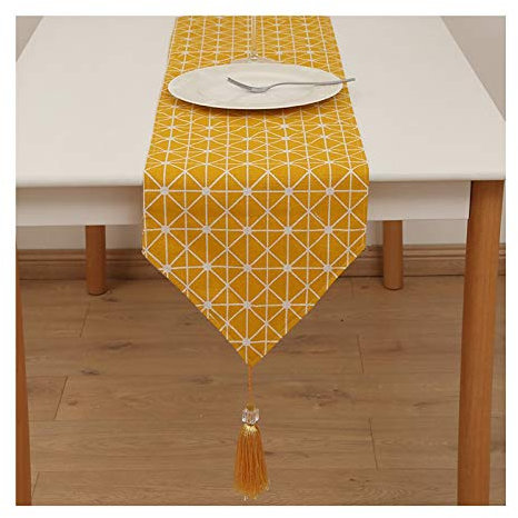 EHOMERY Tischband Apelt, Tischdecken Set Gelb Geometrisches Gitter Tischläufer Cotton Linen 30x100CM