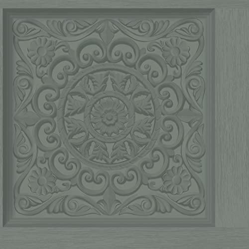 Holden Ornate Wood Carved Panel Wallpaper 3D Effect Green Teal 13381
