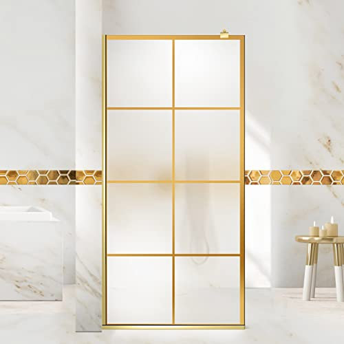 Aqua Roy Gold - Modèle doré - Taille 120 cm à partir de 70/80/90/100/110/120 - Paroi de douche en verre satiné de 8 mm - Motif sablé nano-revêtement (120 x 195 cm)