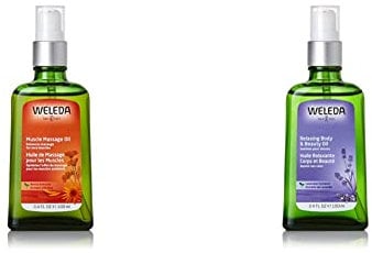 WELEDA Bio Arnika Massage-Öl 100 ml & Bio Lavendel Entspannendes Pflege-Öl, ätherisches Naturkosmetik Massage- und Körperöl aus Lavendel zur Pflege (1 x 100 ml)