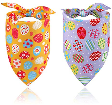 2 Stück Oster Bandanas Hund, Doppelseitig Feiertags Hunde Bandana Welpen Ostereier Hund Dreiecksschal Oster Hund Lätzchen Haustier Schal für Kleine, Mittelgroße und Große Hunde